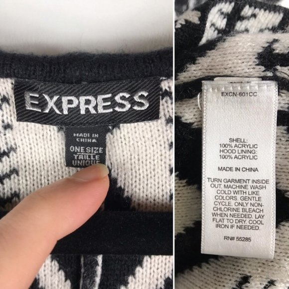 Express Black & White Aztec Tribal Knit Poncho - Picture 8 of 8